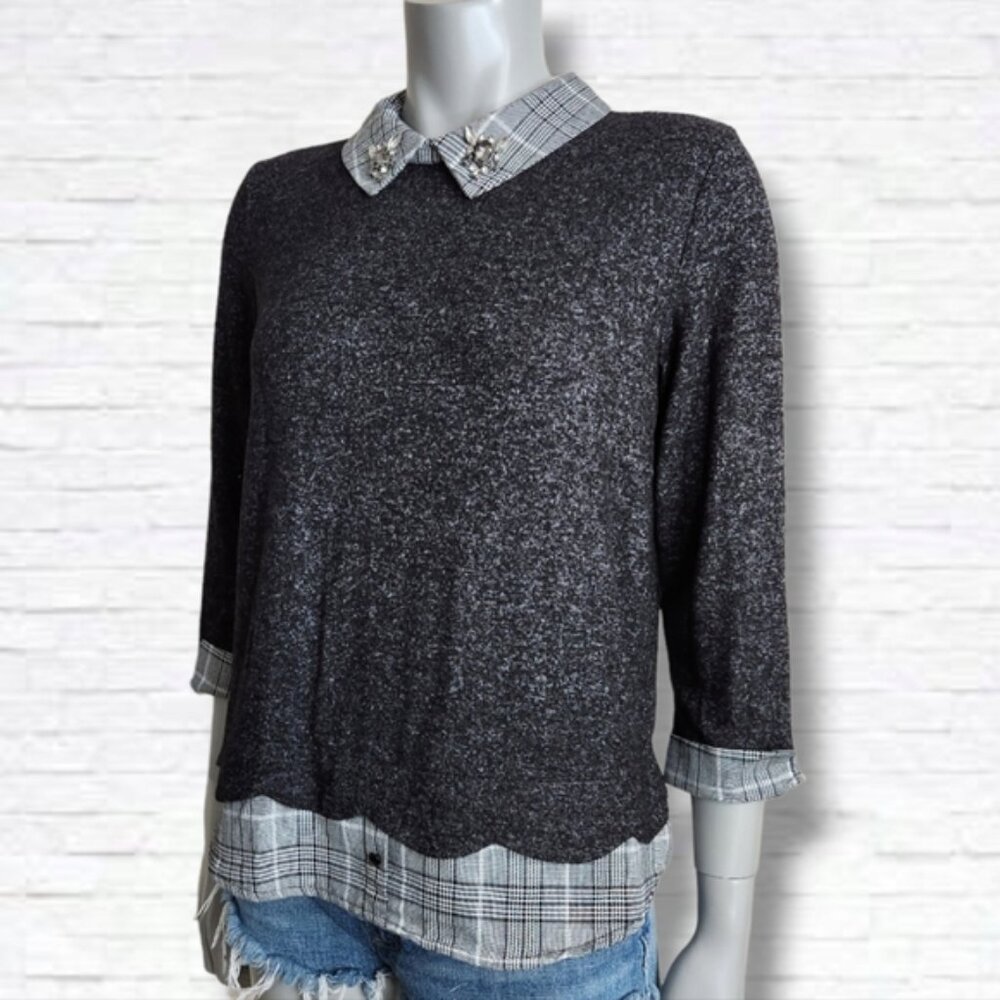 Faith and Joy Jeweled Collar Crewneck Sweater Blouse Top Size S NWOT